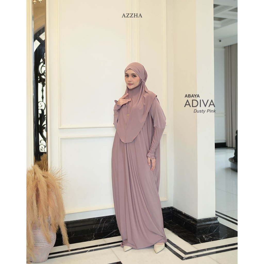 Azzha Indonesia - Adiva Abaya Polos Set Bergo 2 in 1 Mewah Dan Nyaman Dengan Bahan Jersey Korea Premium