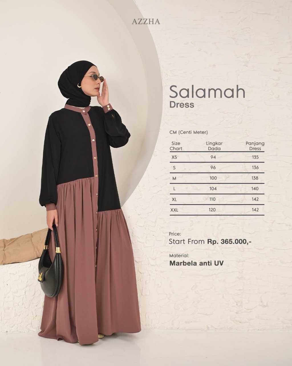 Azzha Indonesia - Salamah Dress Wanita Muslimah Nyaman Lembut dan Elegant Dengan Bahan Marbela anti UV Premium