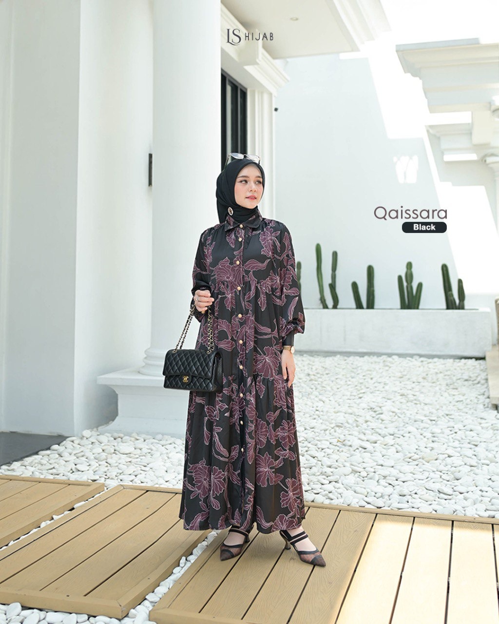 Qaissara Dress - Midi Dress Motif Bunga