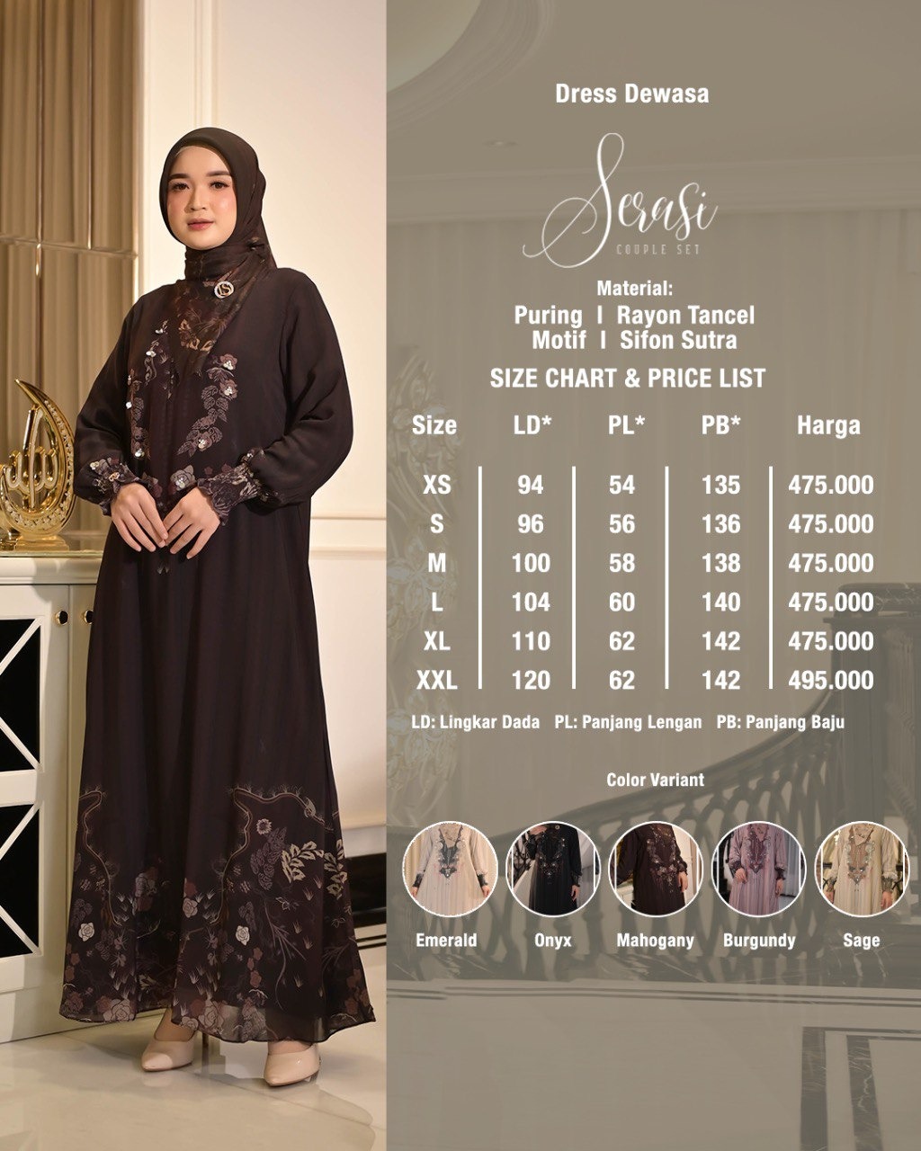 LS Hijab - Serasi Gamis Sarimbit Wanita Muslimah Dengan Bahan Sifon Sutra Silk Premium Nyaman dan Mewah