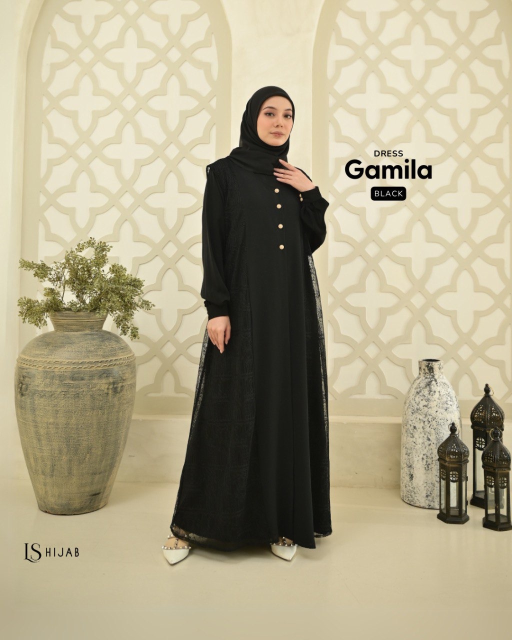 LS HIJAB| Gamila Dress Kombinasi Brukat, Inner Outer Lepas Pasang