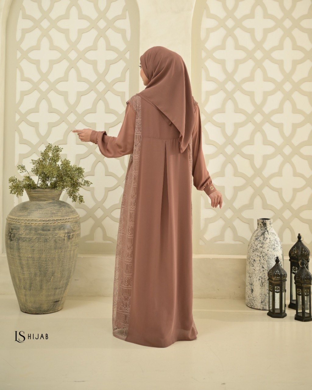 LS HIJAB| Gamila Dress Kombinasi Brukat, Inner Outer Lepas Pasang