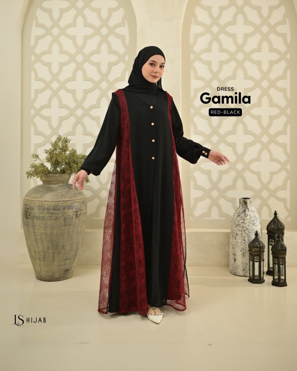 LS HIJAB| Gamila Dress Kombinasi Brukat, Inner Outer Lepas Pasang