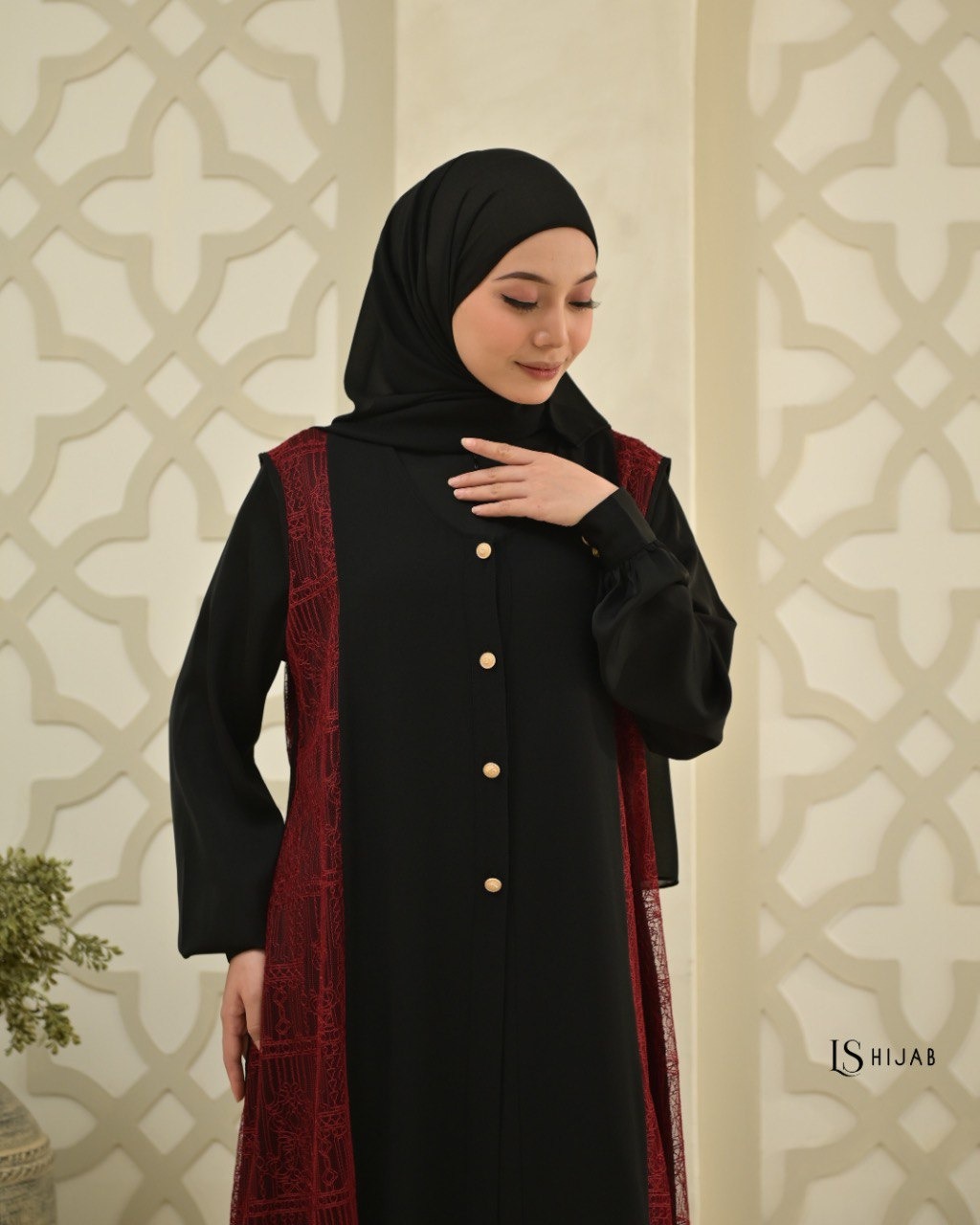 LS HIJAB| Gamila Dress Kombinasi Brukat, Inner Outer Lepas Pasang