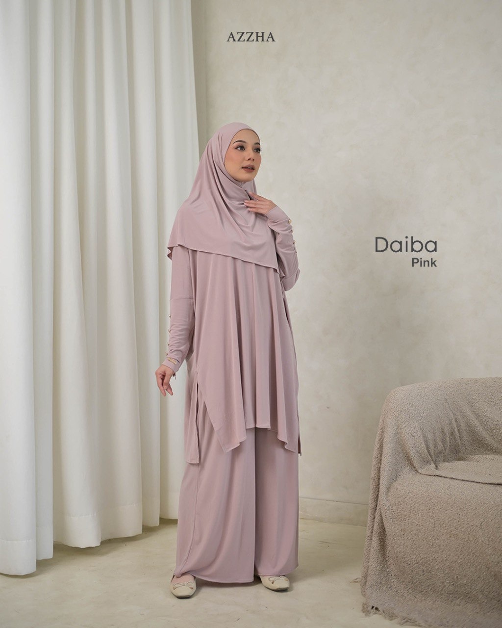 Azzha Indonesia - Daiba Oneset | Setelan polos 3 in 1 Set Bergo Jersey Korea Premium