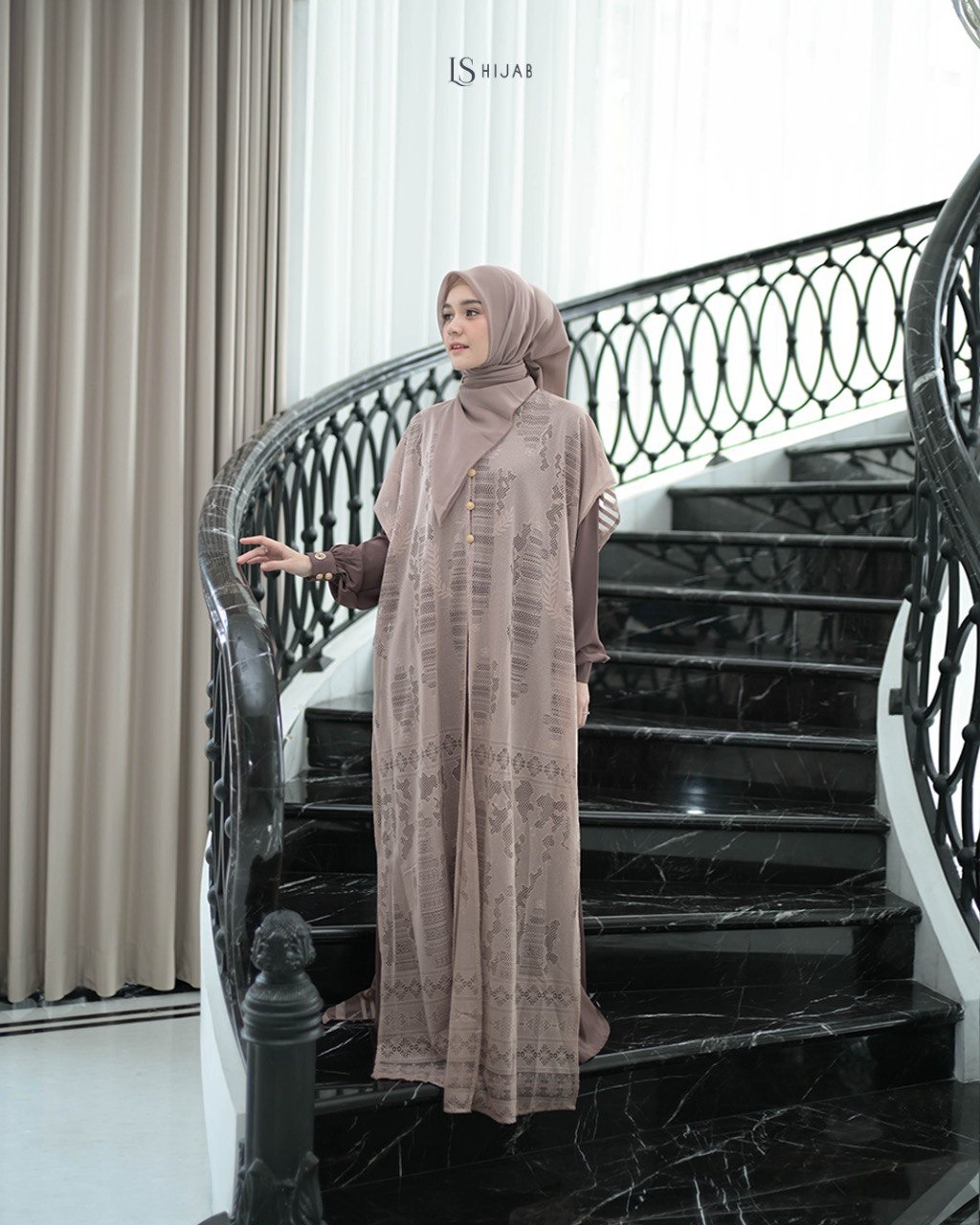 Yaseera Dress Muslimah - Outer Brukat Premium Lepas Pasang