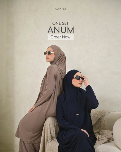 Image of Azzha Indonesia - Anum One Set | Setelan 3 in 1 Plus Bergo Dengan Bahan Jersey Korea Premium