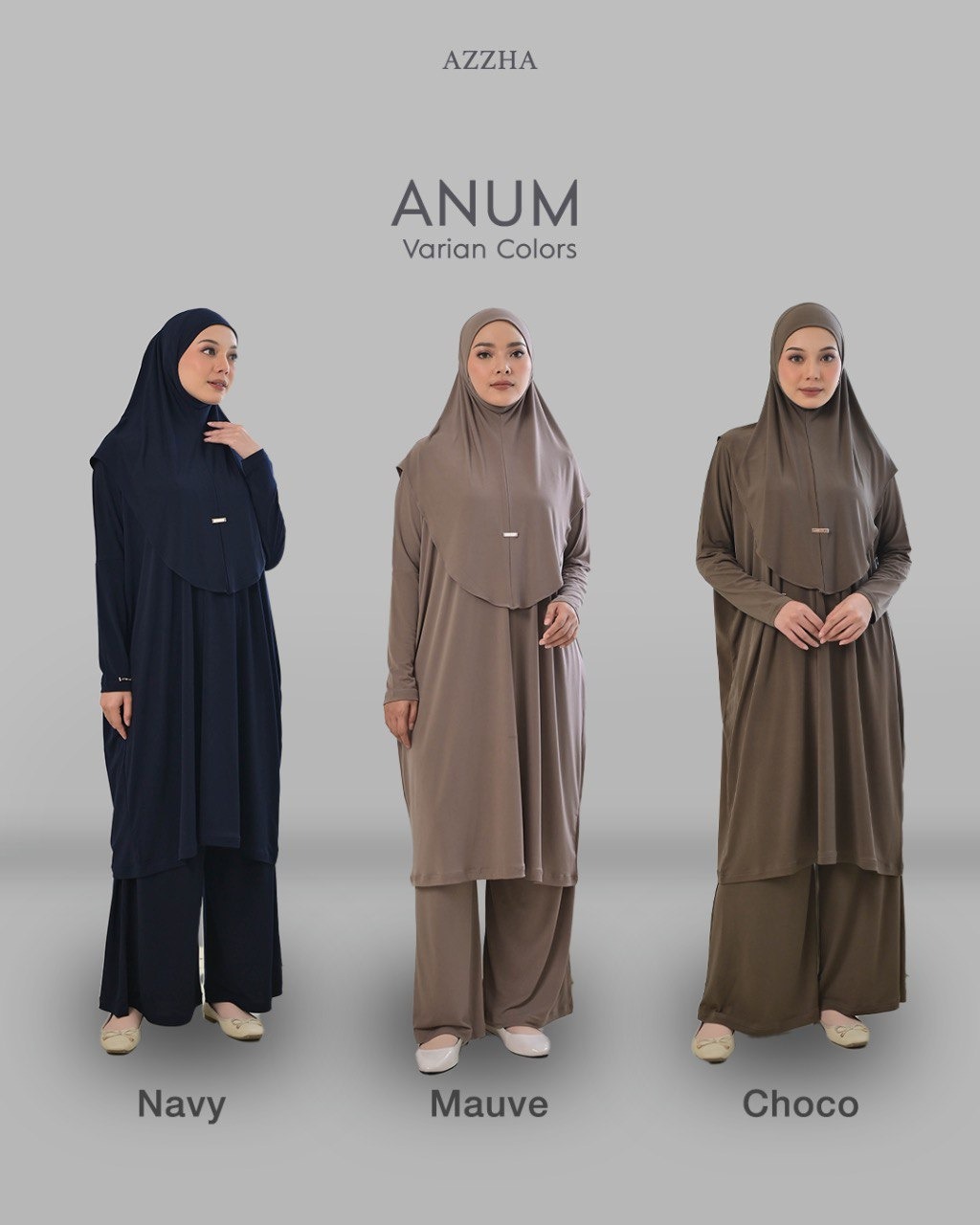 Azzha Indonesia - Anum One Set | Setelan 3 in 1 Plus Bergo Dengan Bahan Jersey Korea Premium