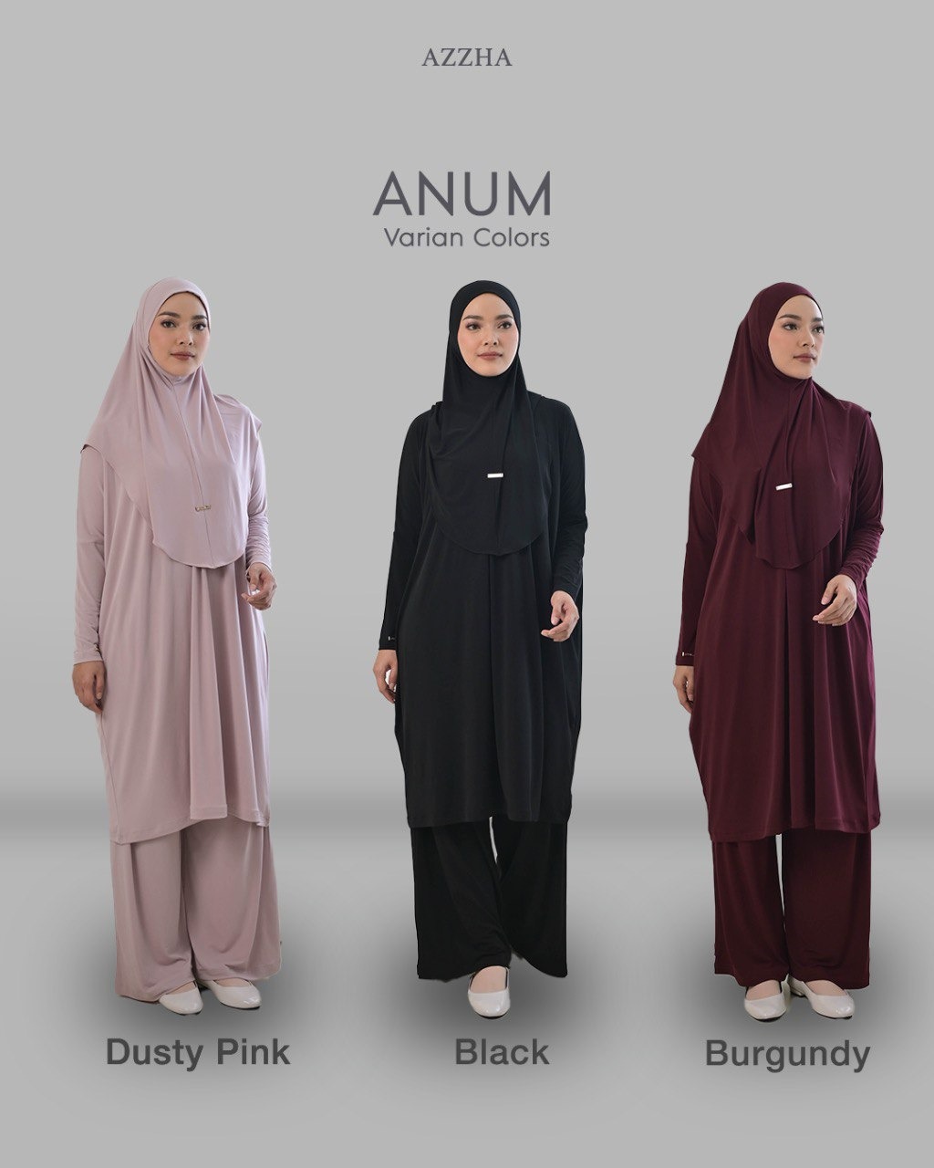 Azzha Indonesia - Anum One Set | Setelan 3 in 1 Plus Bergo Dengan Bahan Jersey Korea Premium