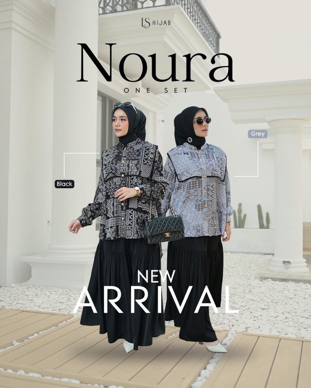 LS Hijab Noura One Set Rok Wanita Muslimah Blouse Busui Friendly Motif Print Anti UV