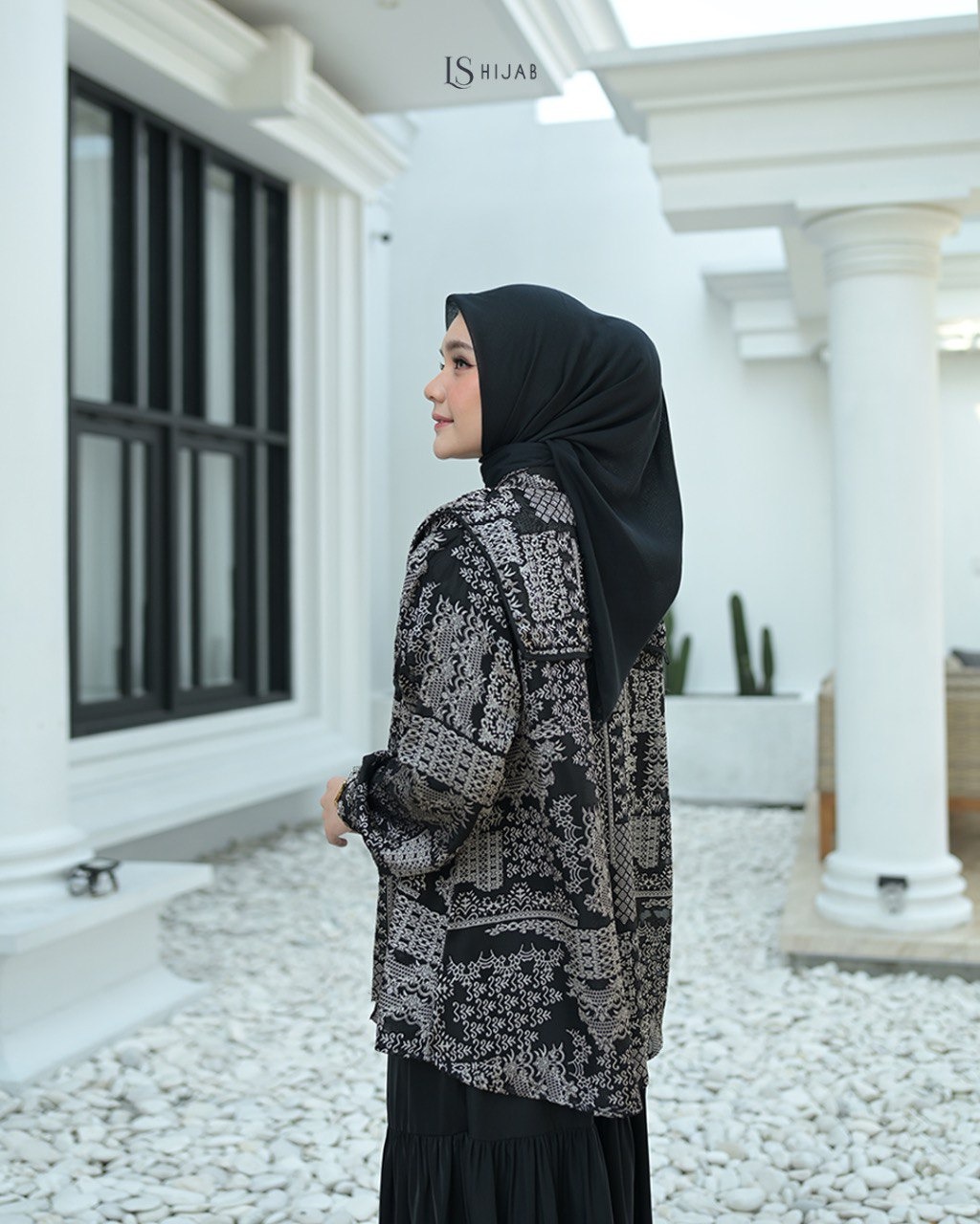 LS Hijab Noura One Set Rok Wanita Muslimah Blouse Busui Friendly Motif Print Anti UV