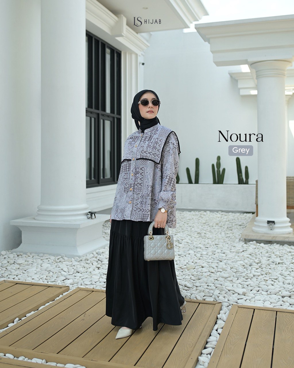 LS Hijab Noura One Set Rok Wanita Muslimah Blouse Busui Friendly Motif Print Anti UV