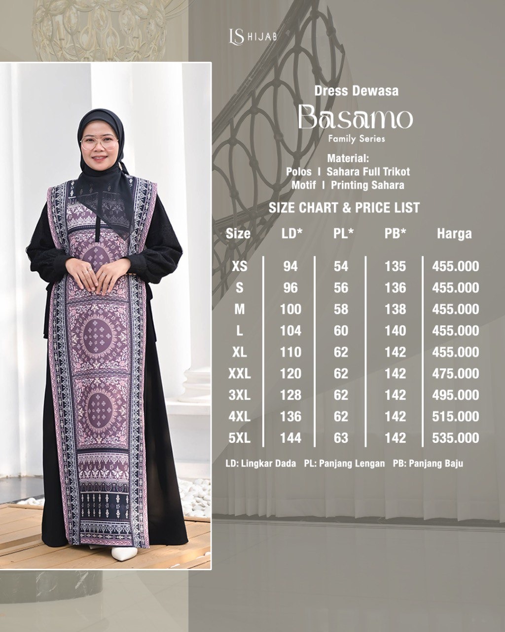 LS HIJAB| Basamo Dress Gamis Couple Busui Friendly Wanita Muslim Motif Premium