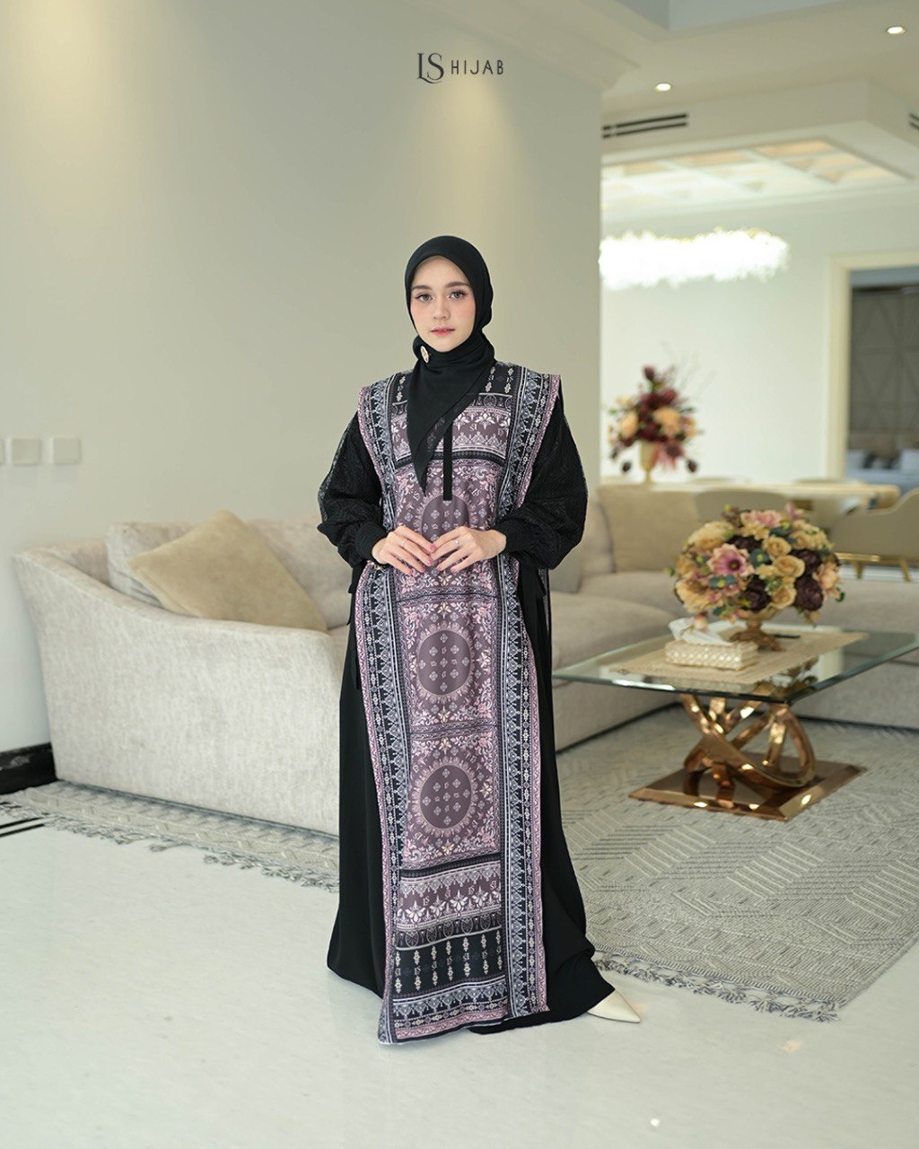 LS HIJAB| Basamo Dress Gamis Couple Busui Friendly Wanita Muslim Motif Premium