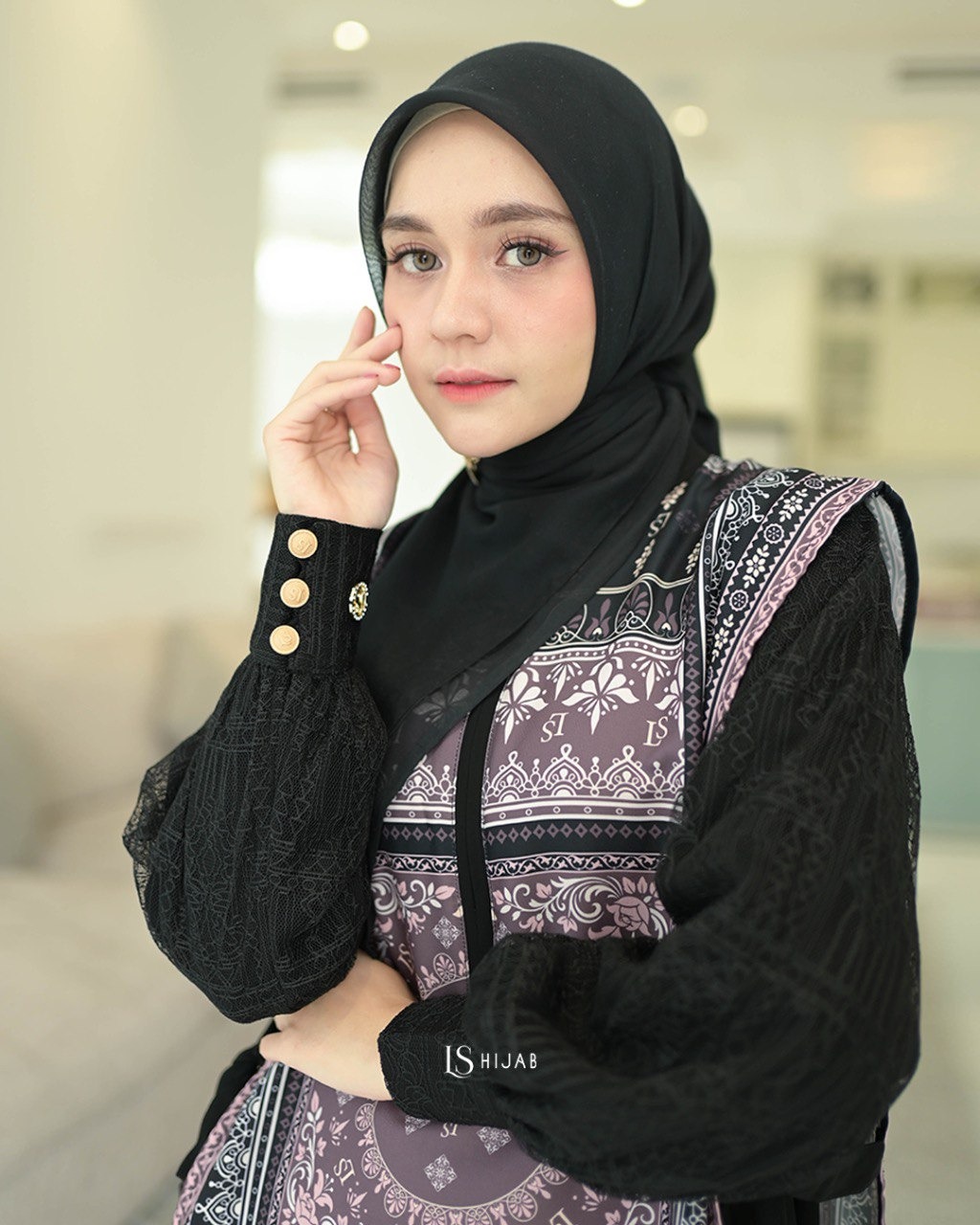 LS HIJAB| Basamo Dress Gamis Couple Busui Friendly Wanita Muslim Motif Premium