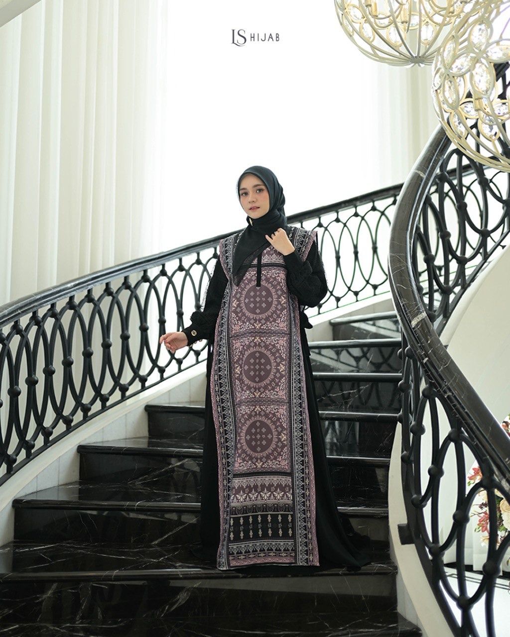 LS HIJAB| Basamo Dress Gamis Couple Busui Friendly Wanita Muslim Motif Premium