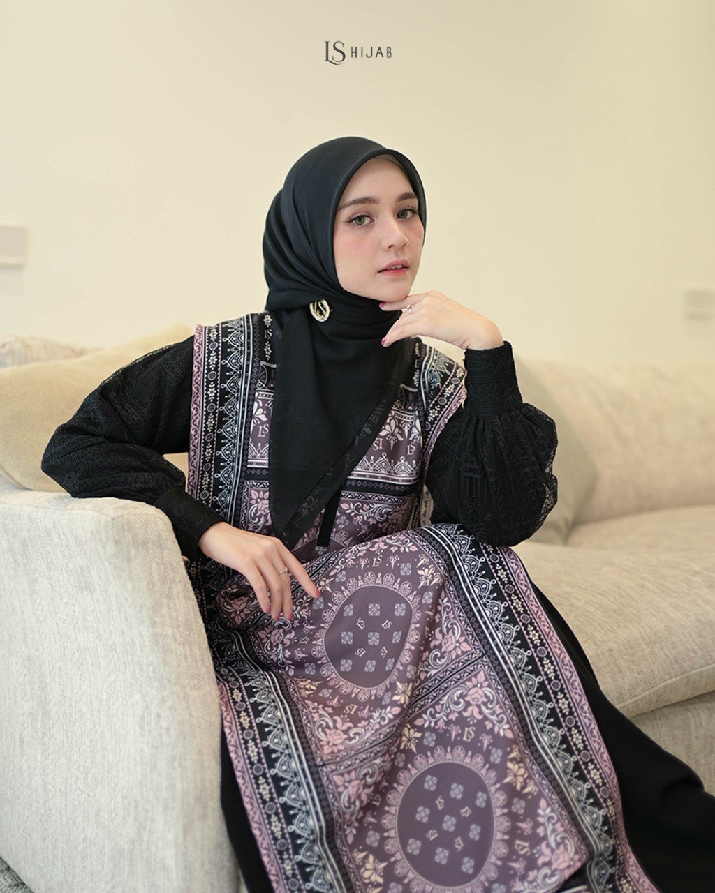 LS HIJAB| Basamo Dress Gamis Couple Busui Friendly Wanita Muslim Motif Premium