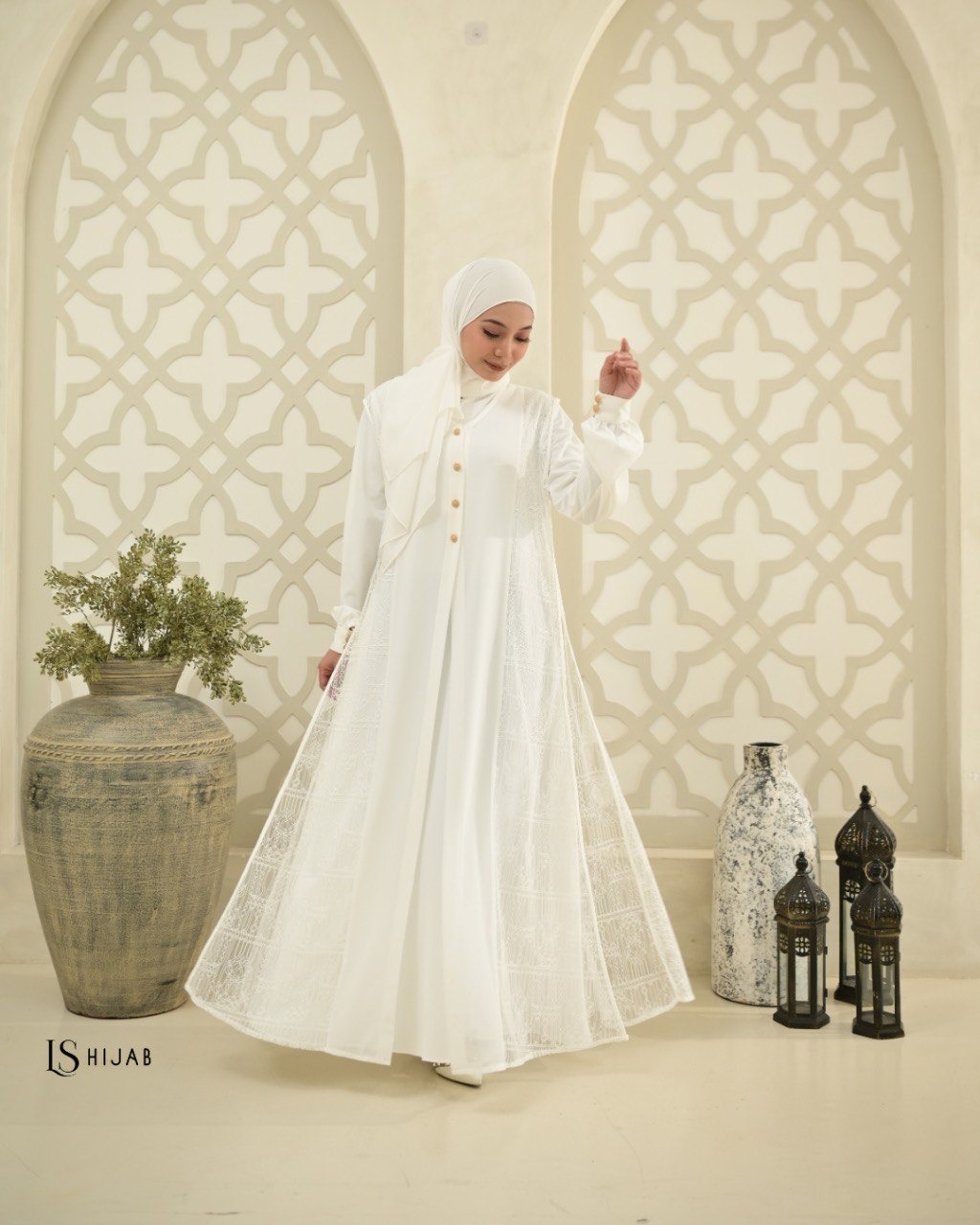 LS HIJAB| Gamila Dress Kombinasi Brukat, Inner Outer Lepas Pasang