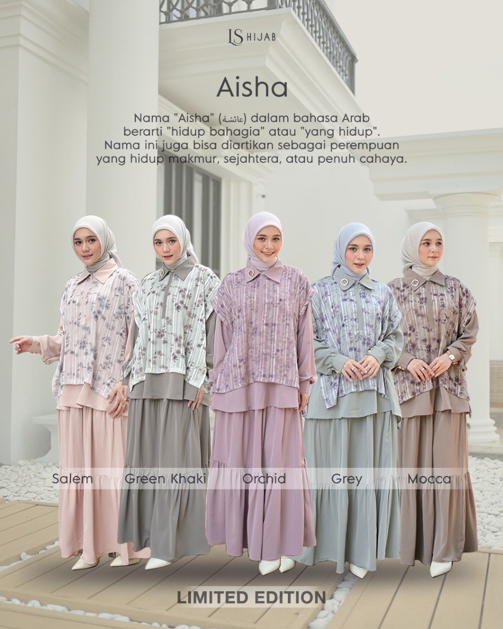 LS Hijab| Aisha Oneset Blouse Set Rok Muslimah Anti UV