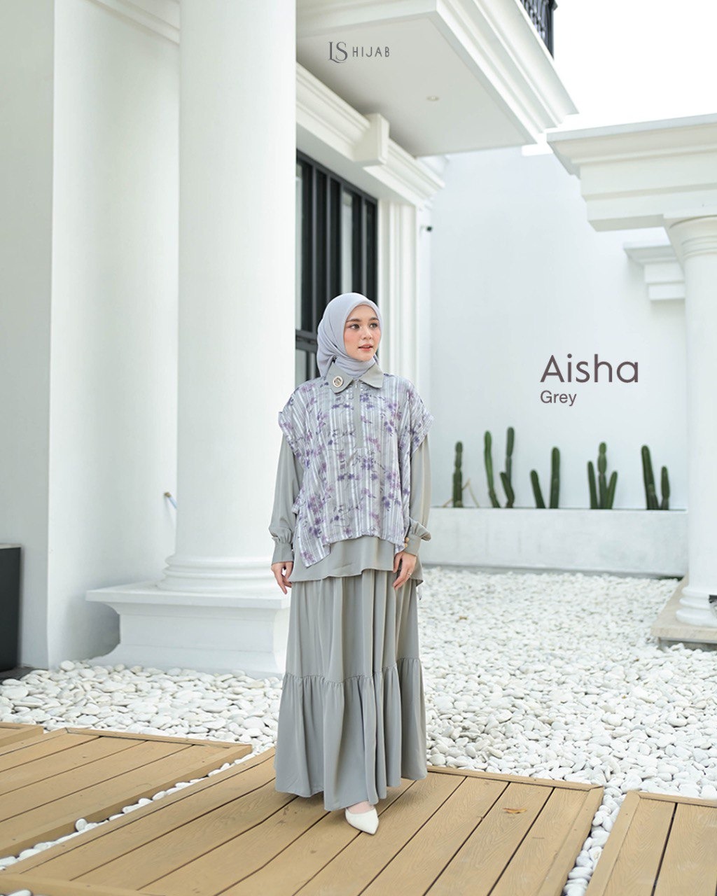 LS Hijab| Aisha Oneset Blouse Set Rok Muslimah Anti UV