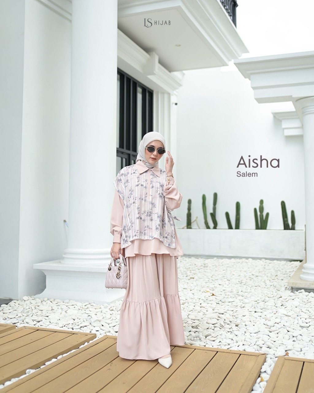 LS Hijab| Aisha Oneset Blouse Set Rok Muslimah Anti UV