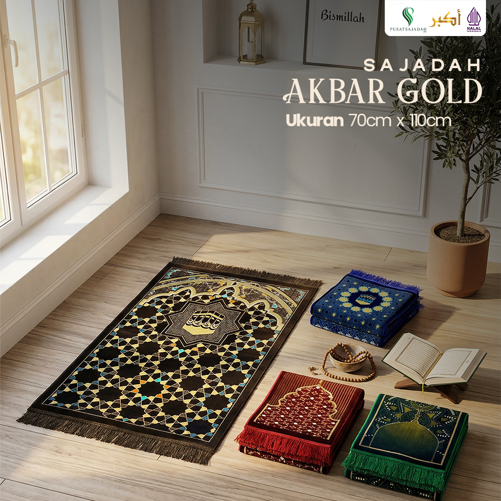 Sajadah Tebal & Terlaris | Akbar Gold | Uk. 70x110 | Turkiye | Turkey | Minimalis | Modern | Tebal | Lembut | Termurah | Terbaru