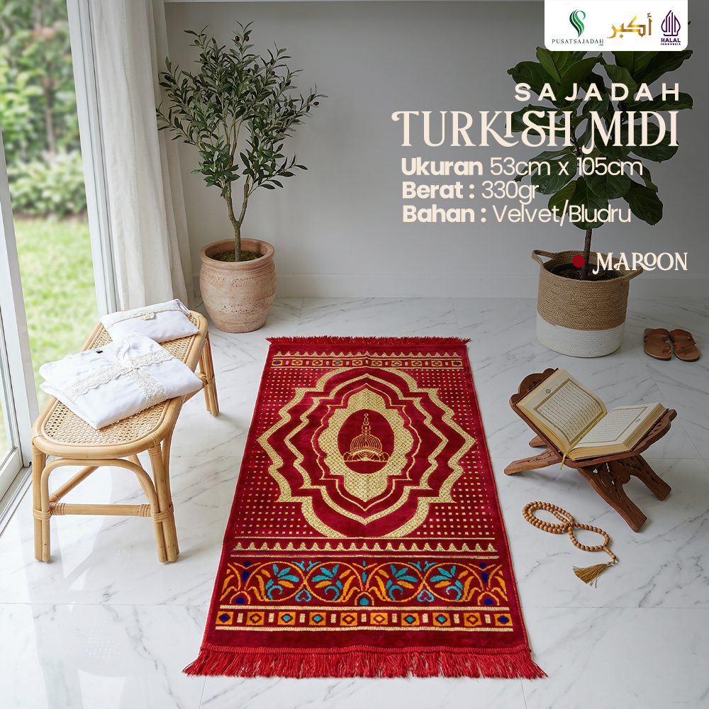 Sajadah Dewasa Medium | Turkish Midi | Uk. 53x105 | Model Terbaru | Gift | Turkiye | Turkey | Istanbul | Souvenir Haji | Terlaris | Lembut