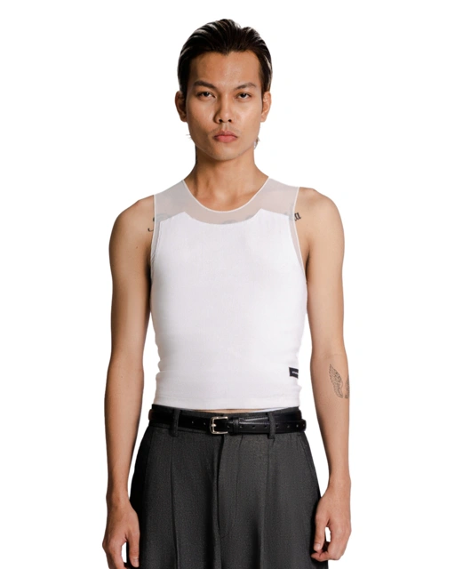 Image of Layered Mesh Tanktop in White