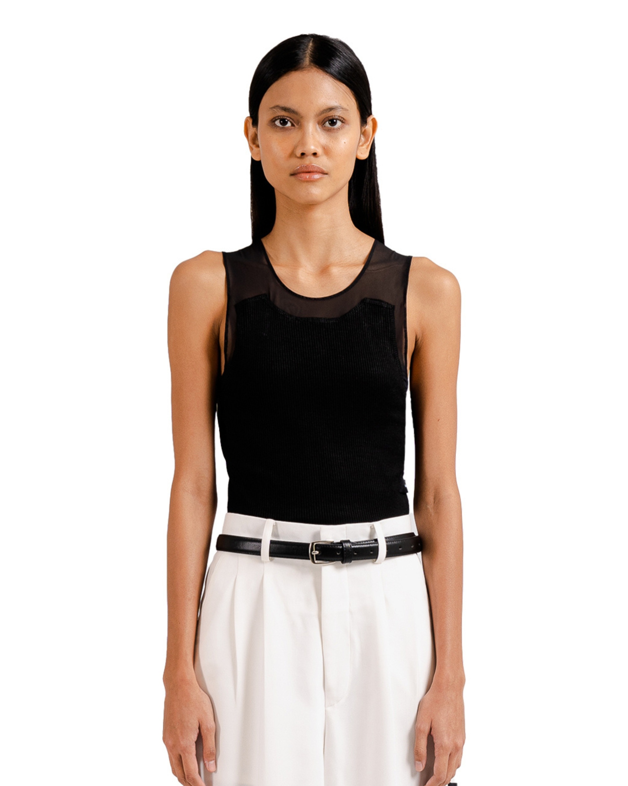 Layered Mesh Tanktop in Black