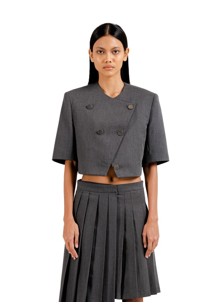 Classic Cropped Jacket Short Sleeve in Grey