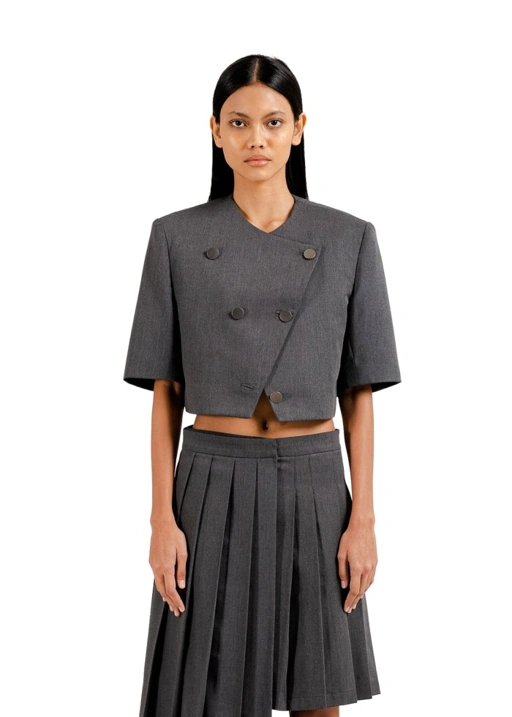 Image of Classic Cropped Jacket Short Sleeve in Grey