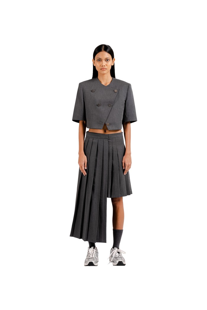 Classic Cropped Jacket Short Sleeve in Grey