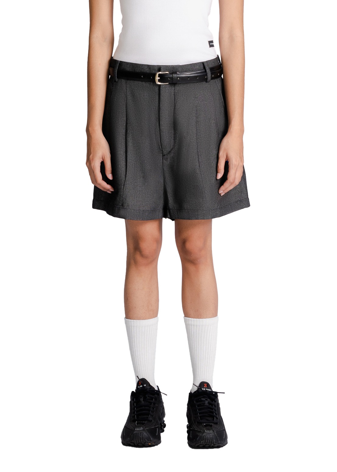 Double Pleated Shorts in Dark Grey