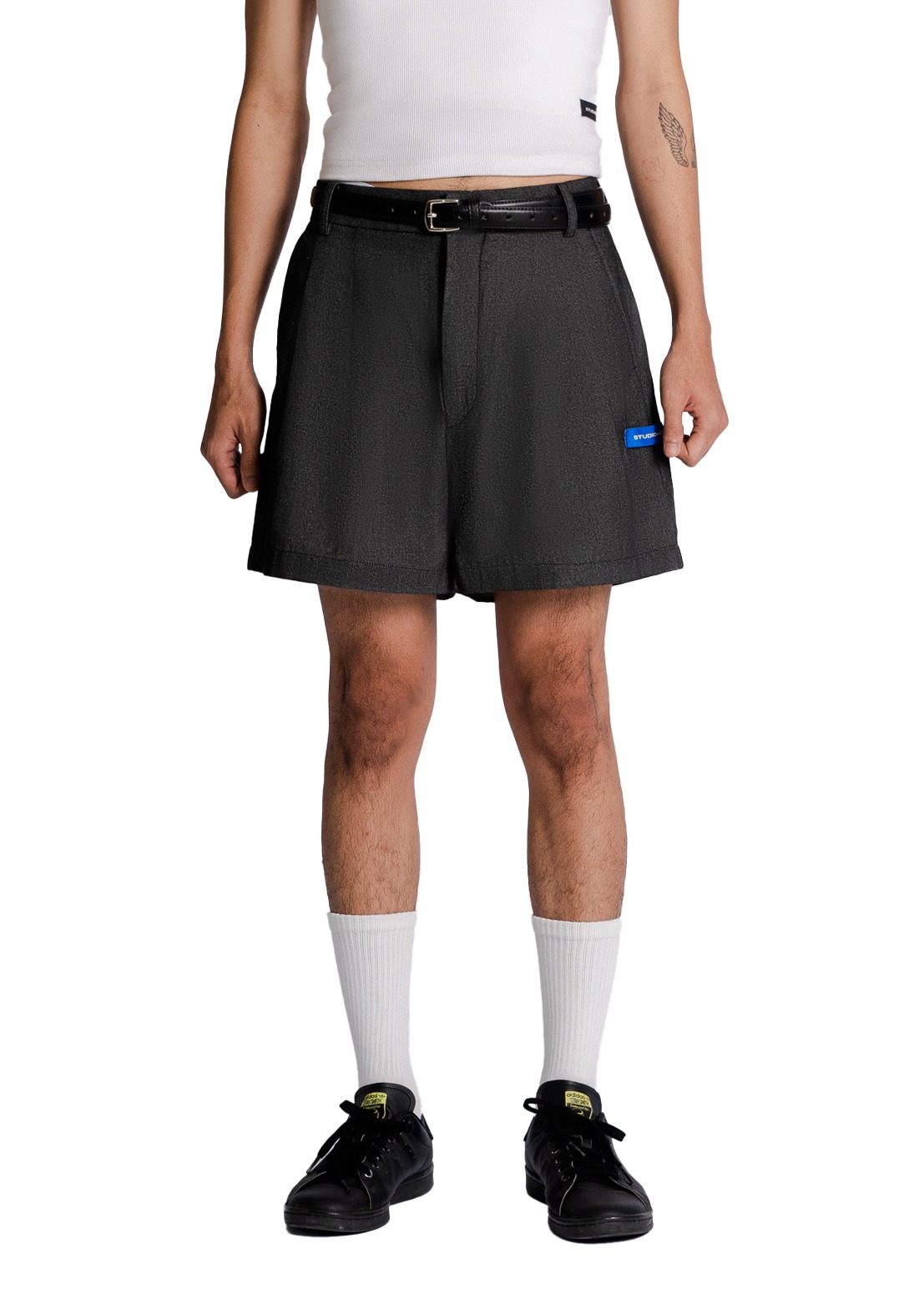 Double Pleated Shorts in Dark Grey