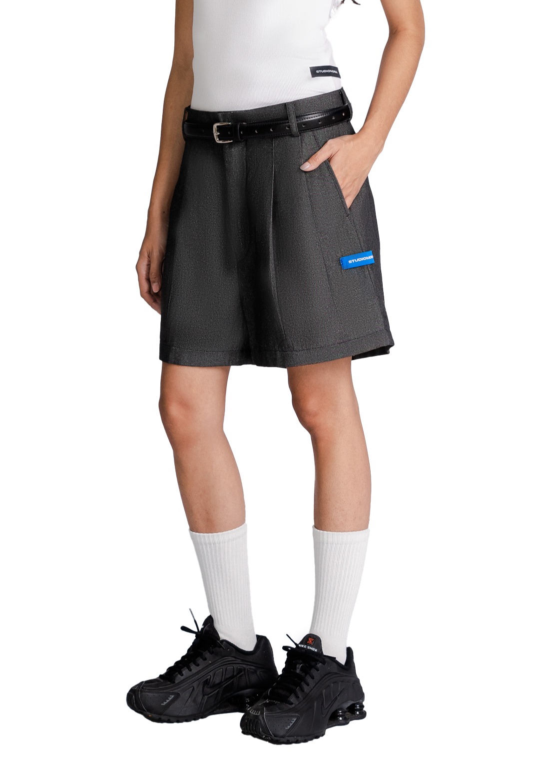 Double Pleated Shorts in Dark Grey