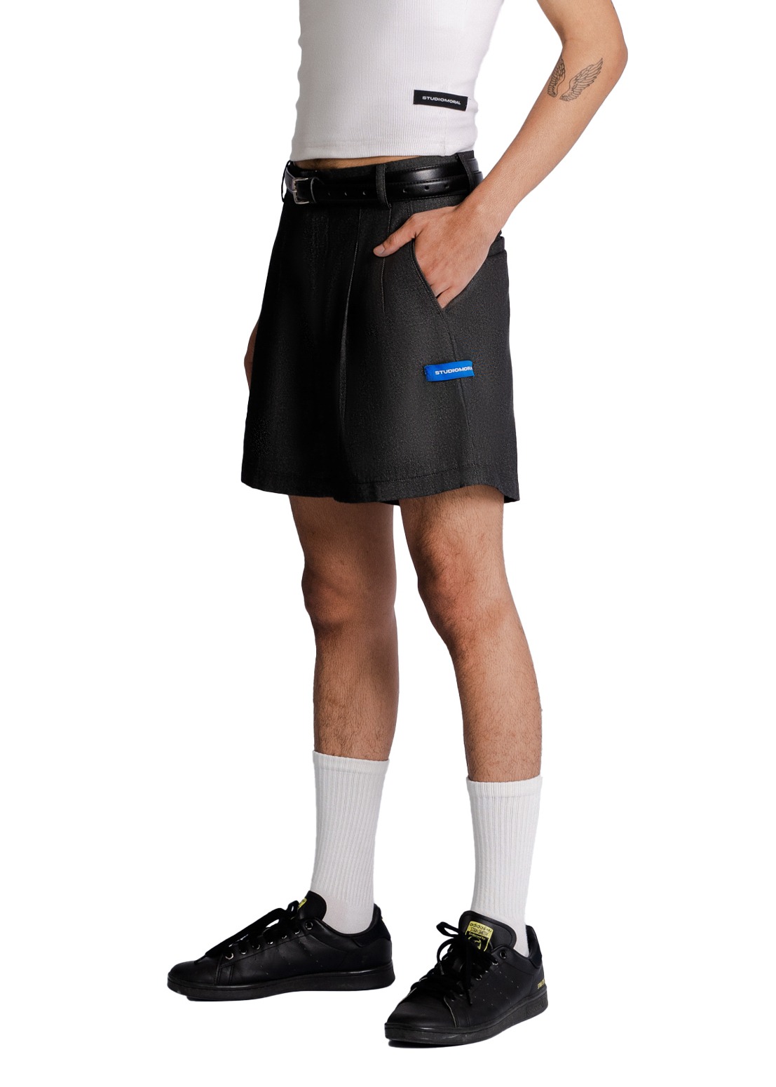 Double Pleated Shorts in Dark Grey
