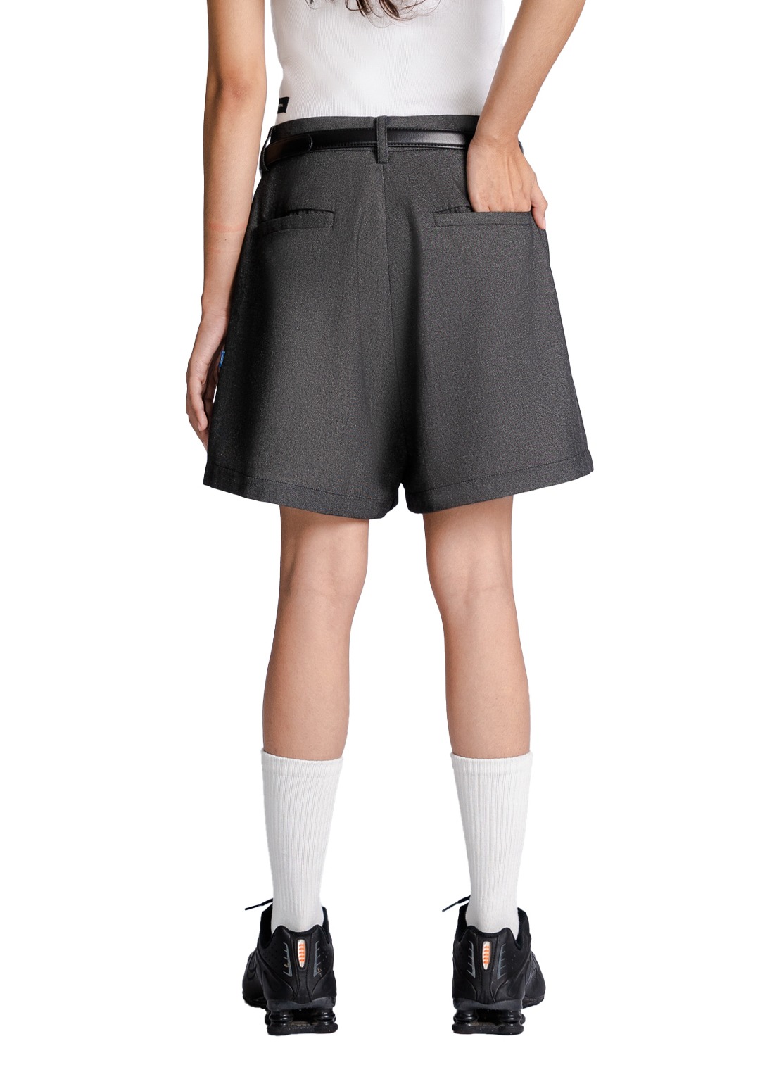 Double Pleated Shorts in Dark Grey
