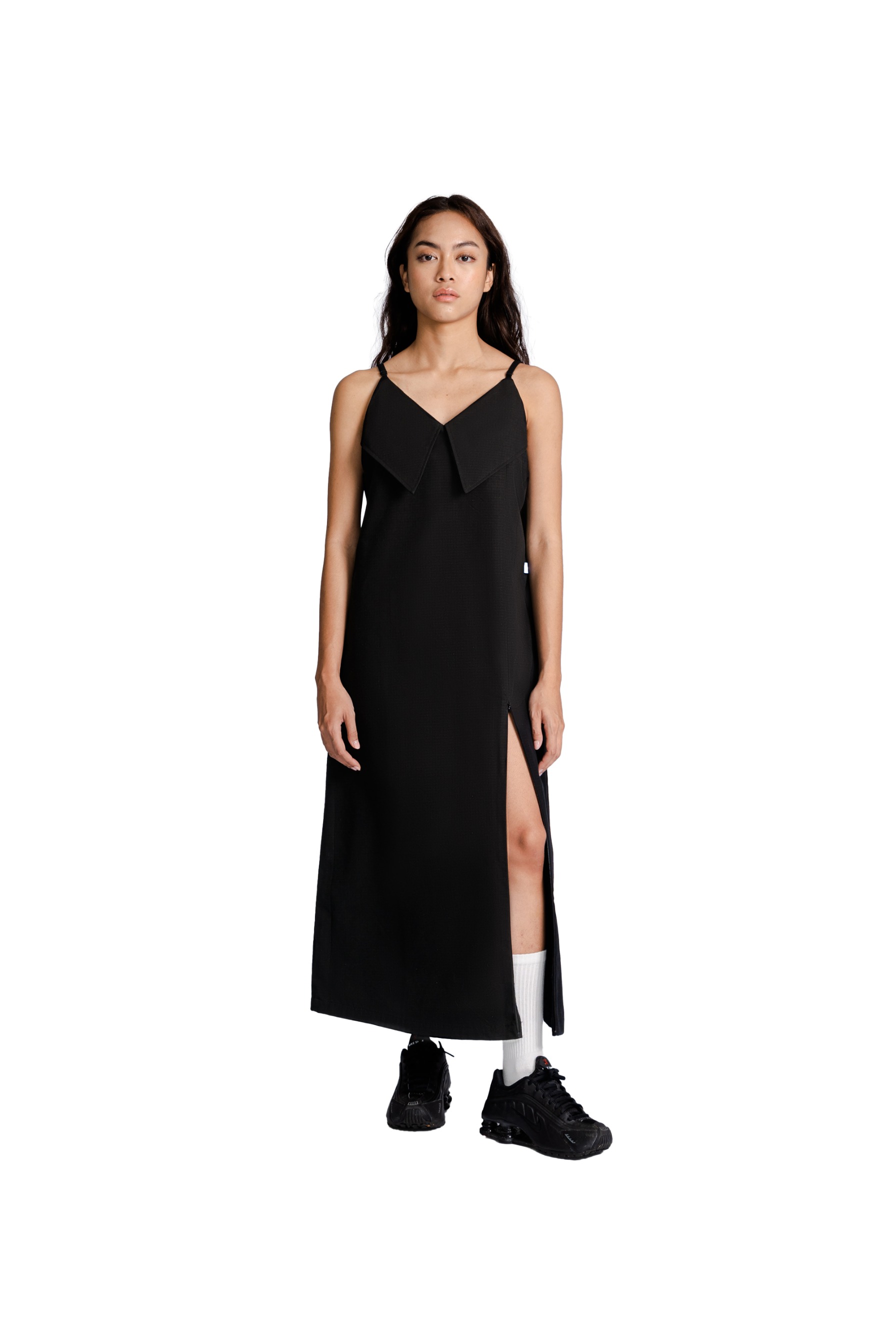 Slipdress with Zippered Slit in Black