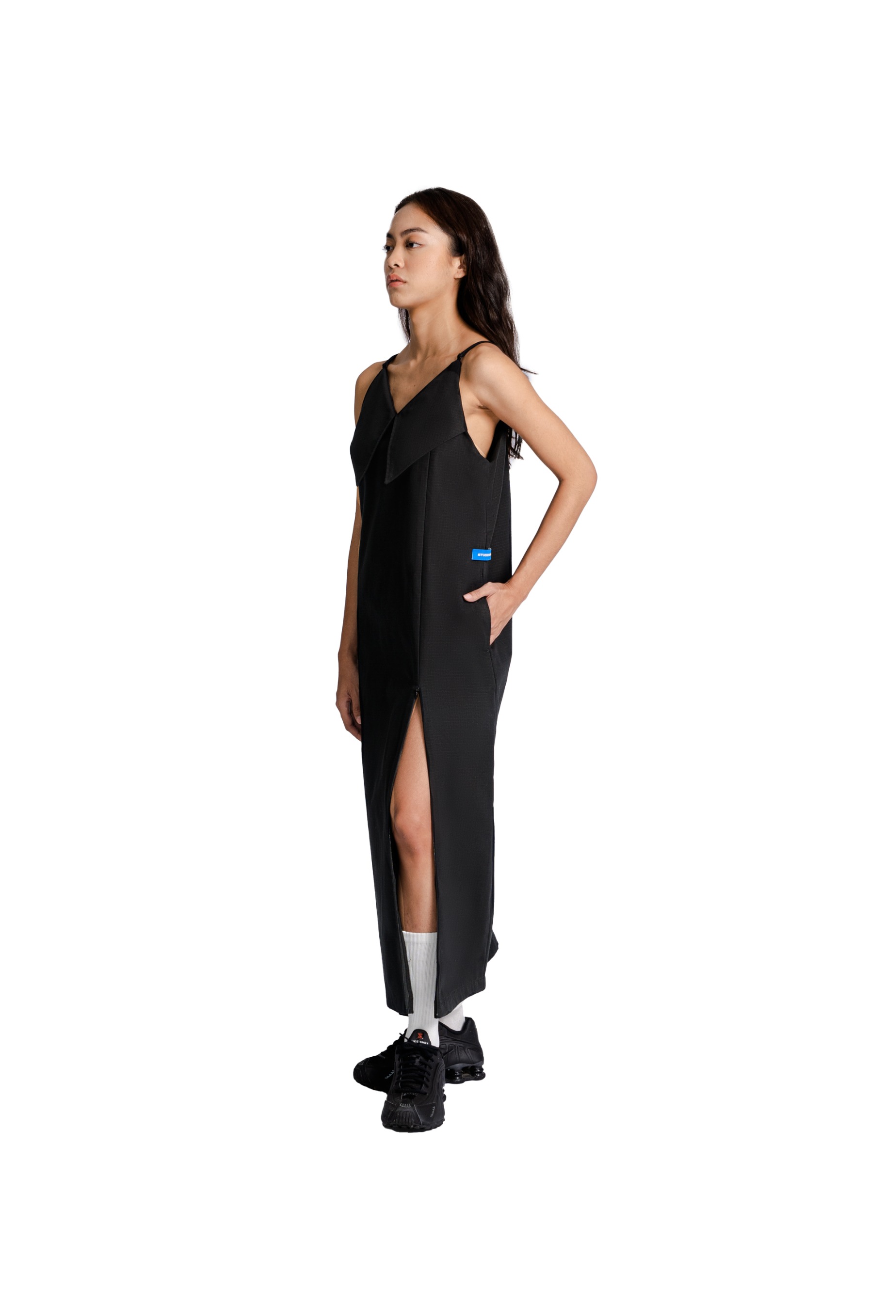 Slipdress with Zippered Slit in Black