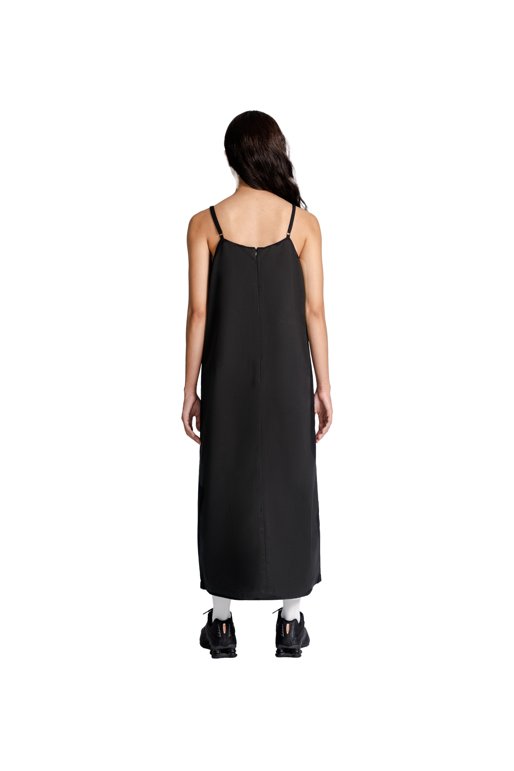 Slipdress with Zippered Slit in Black