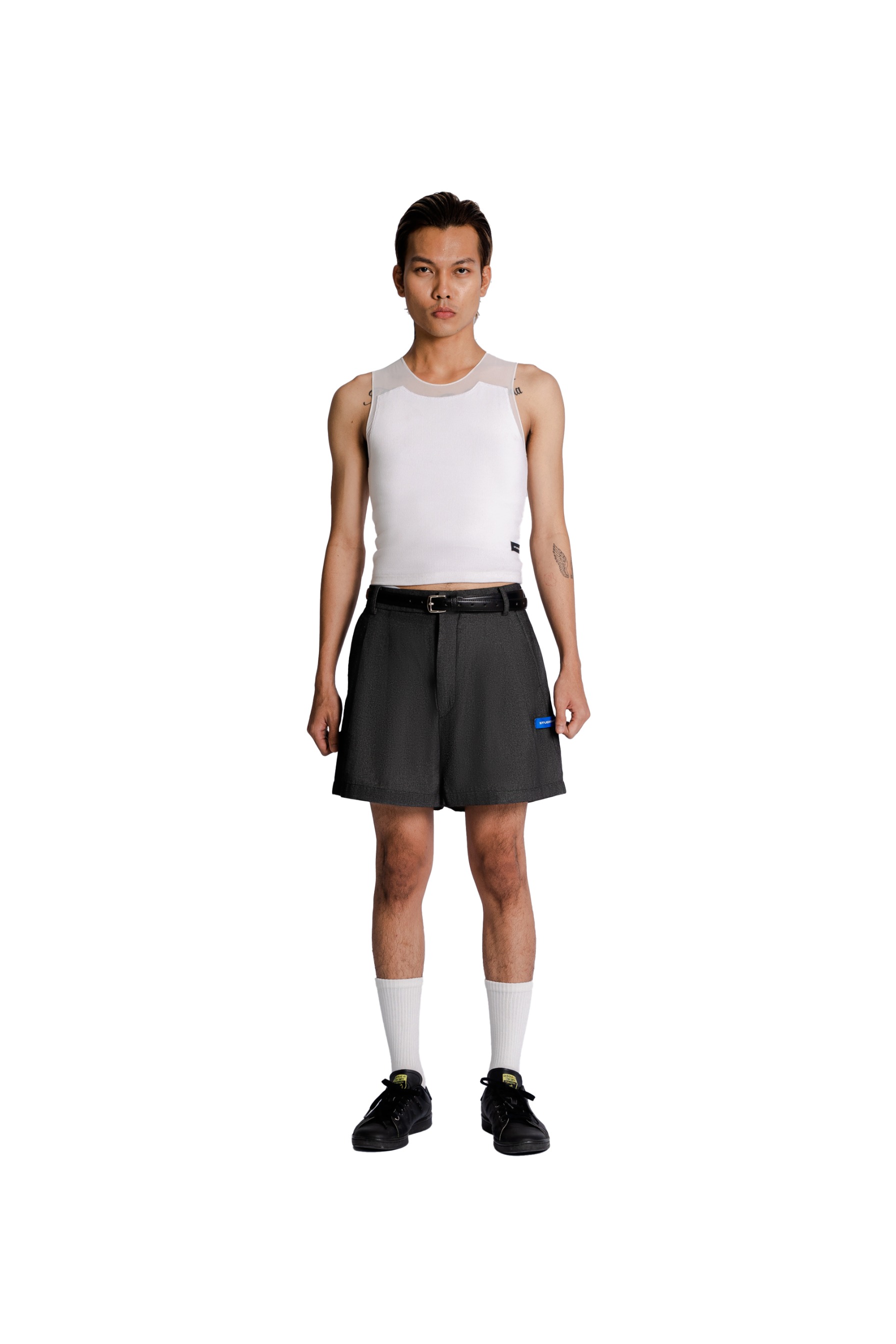 Double Pleated Shorts in Dark Grey