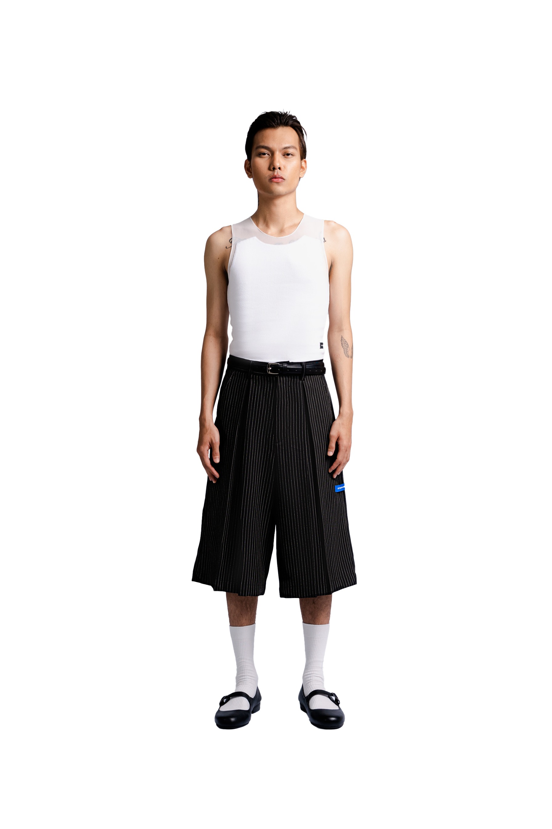 Bermuda Pants in Black Pinstripe