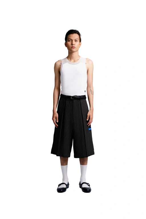 Image of Bermuda Pants in Black Pinstripe
