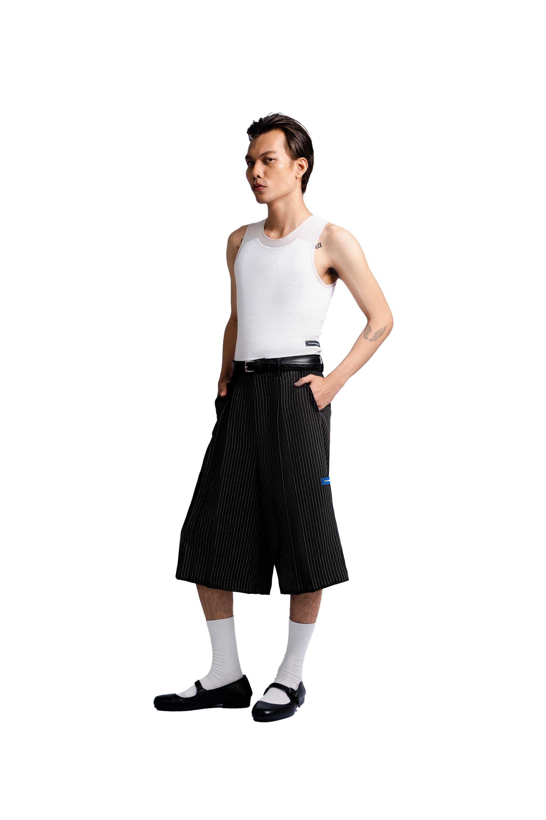 Bermuda Pants in Black Pinstripe