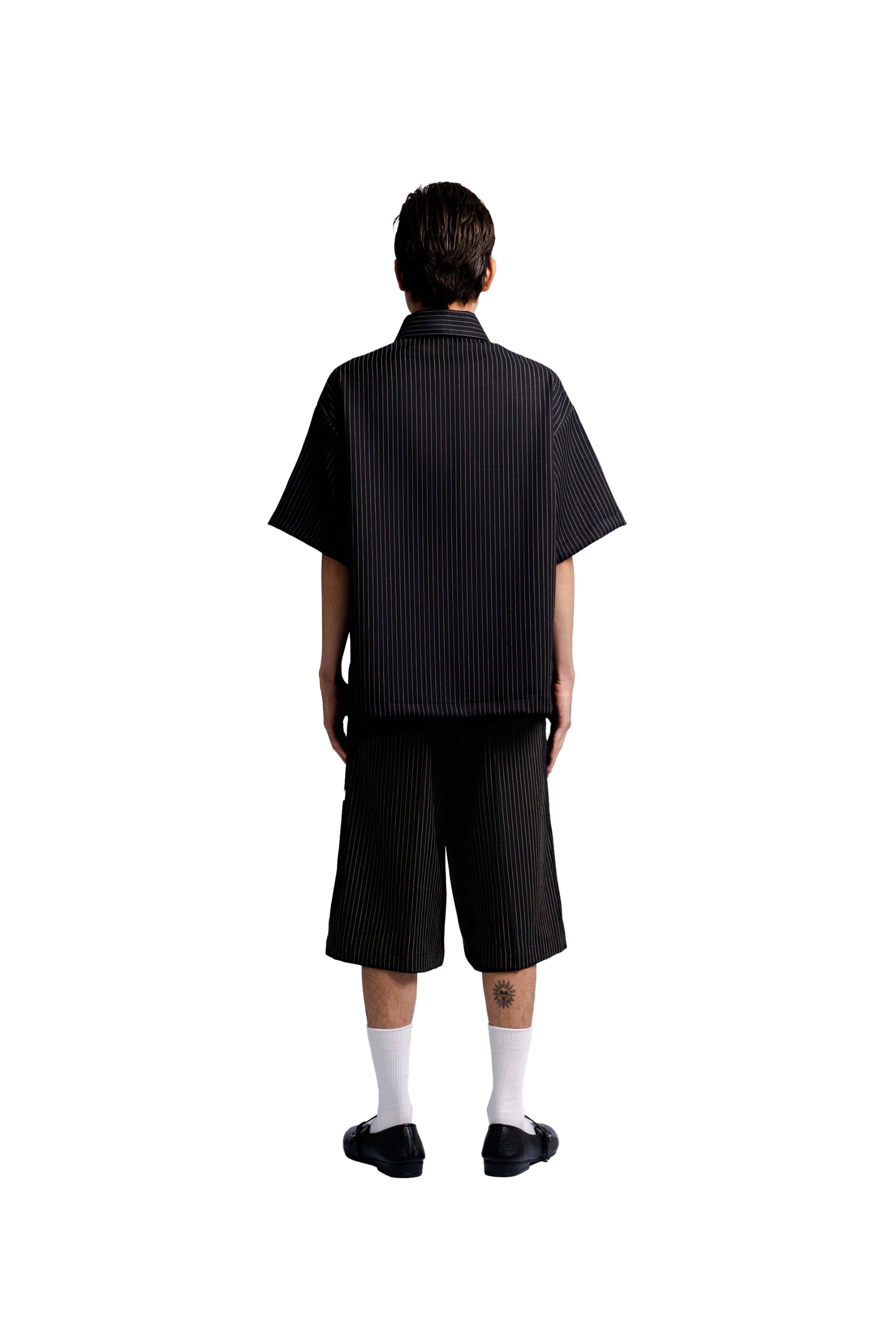 Boxy Zipper Shirt in Black Pinstripe