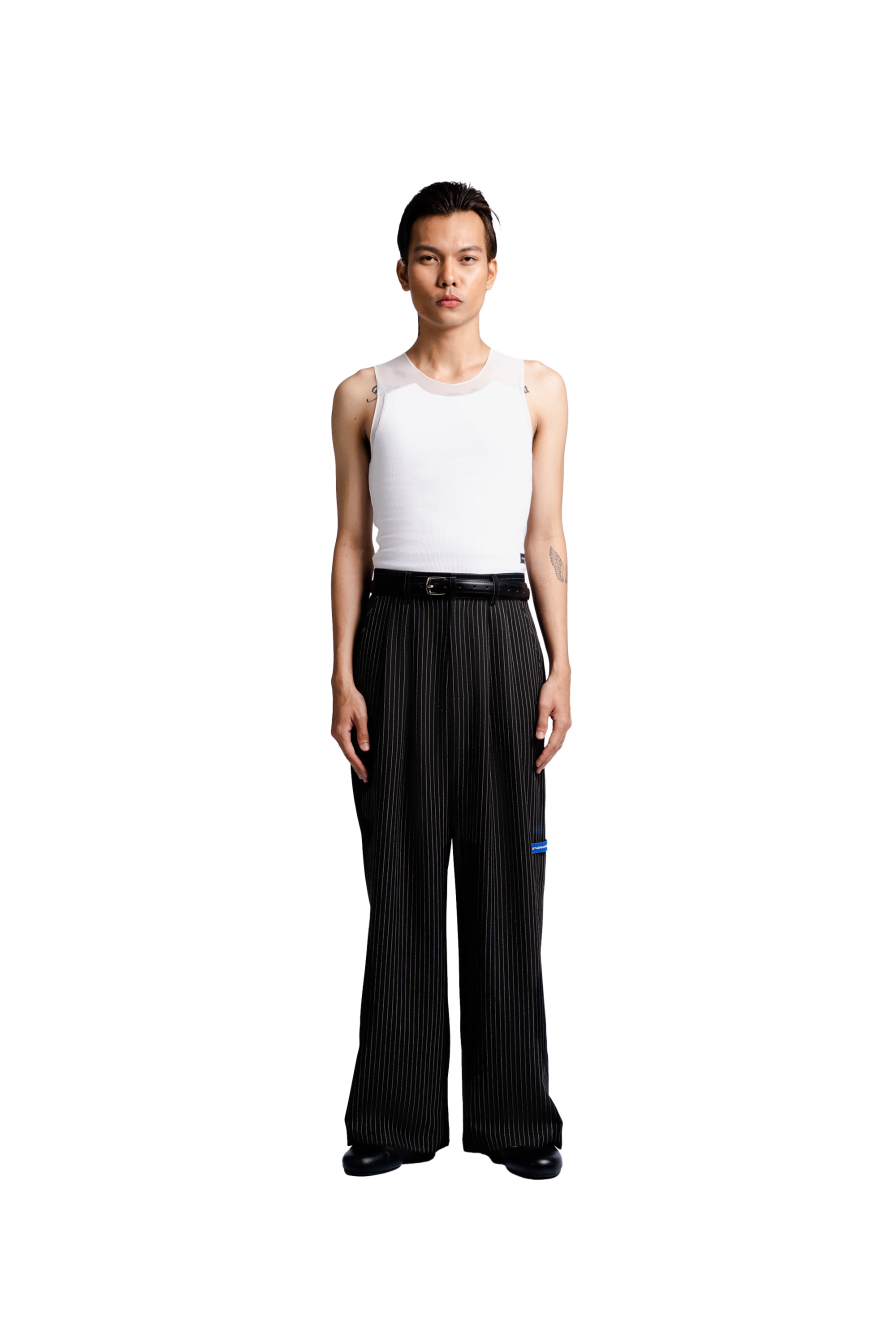 Double Pleated Trousers in Black Pinstripe