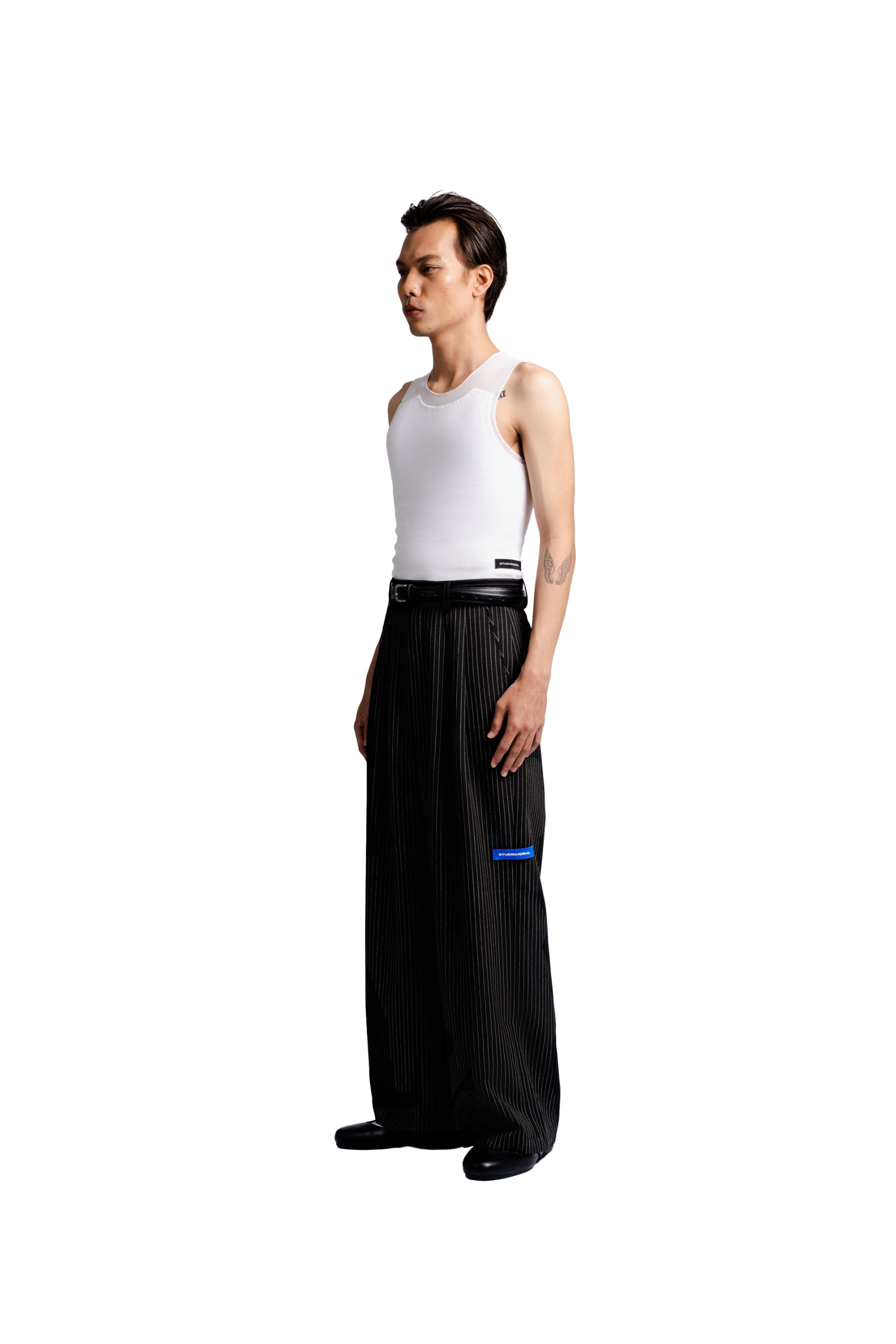 Double Pleated Trousers in Black Pinstripe