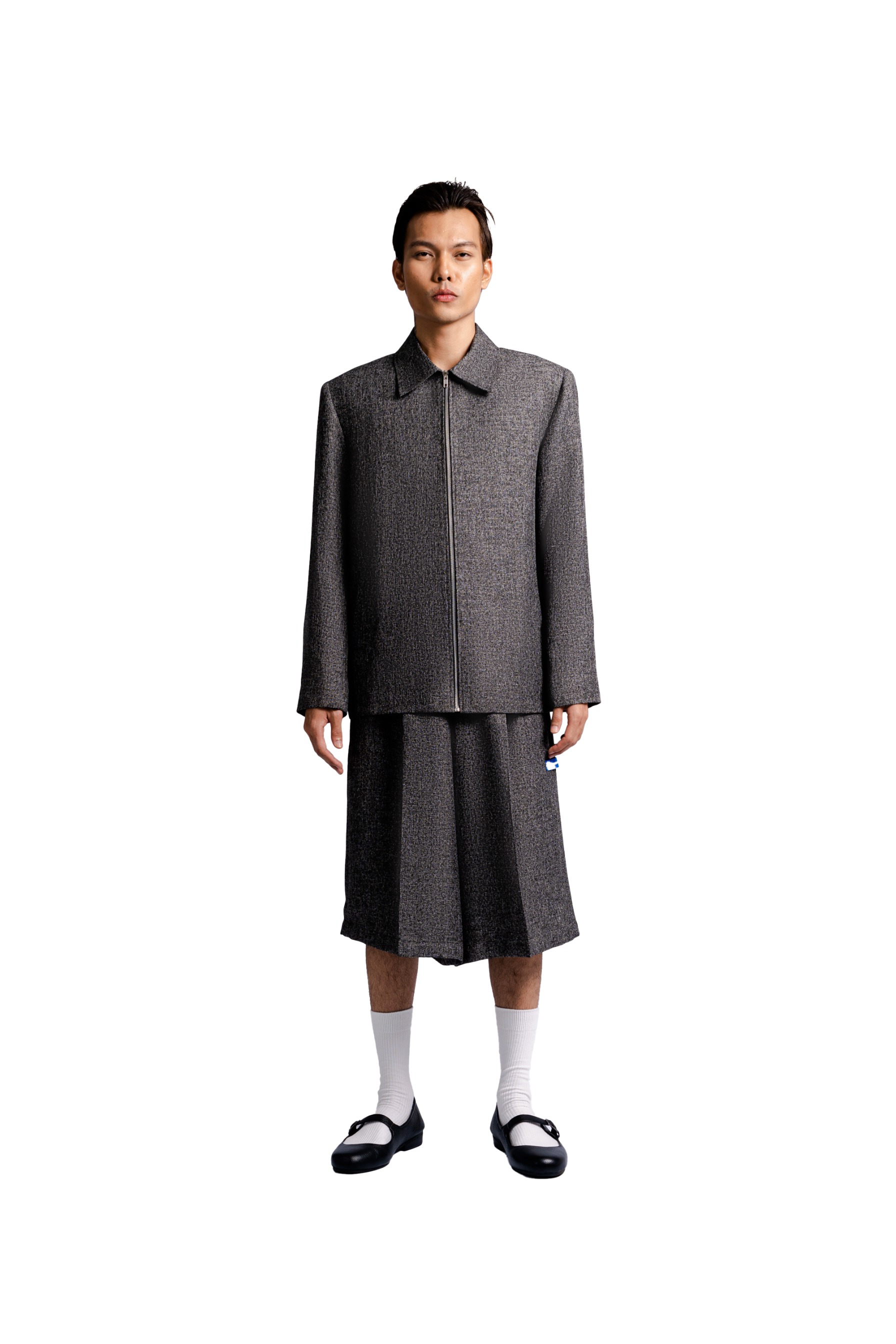Long Sleeve Full Zipped Jasket in Grey Roman Tweed