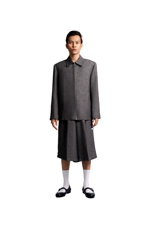 Image of Long Sleeve Full Zipped Jasket in Grey Roman Tweed