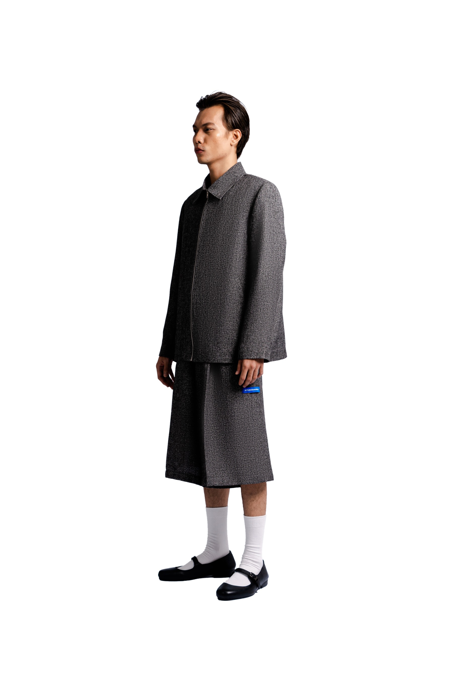 Long Sleeve Full Zipped Jasket in Grey Roman Tweed